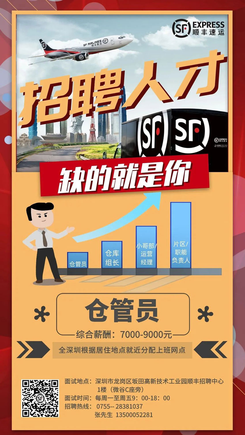 深圳招聘，高中/中?？蓤?，月薪可達12000元！順豐招聘