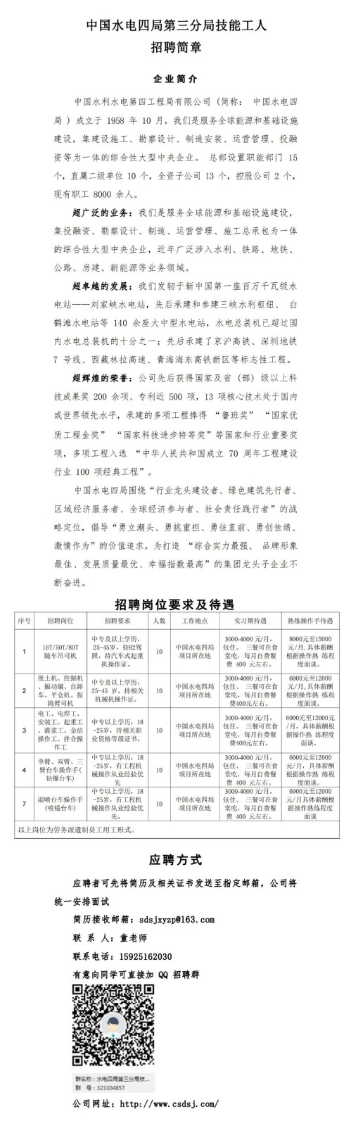 【招聘】中專以上！6000-12000元/月！中國水電四局技能工人招聘簡章！